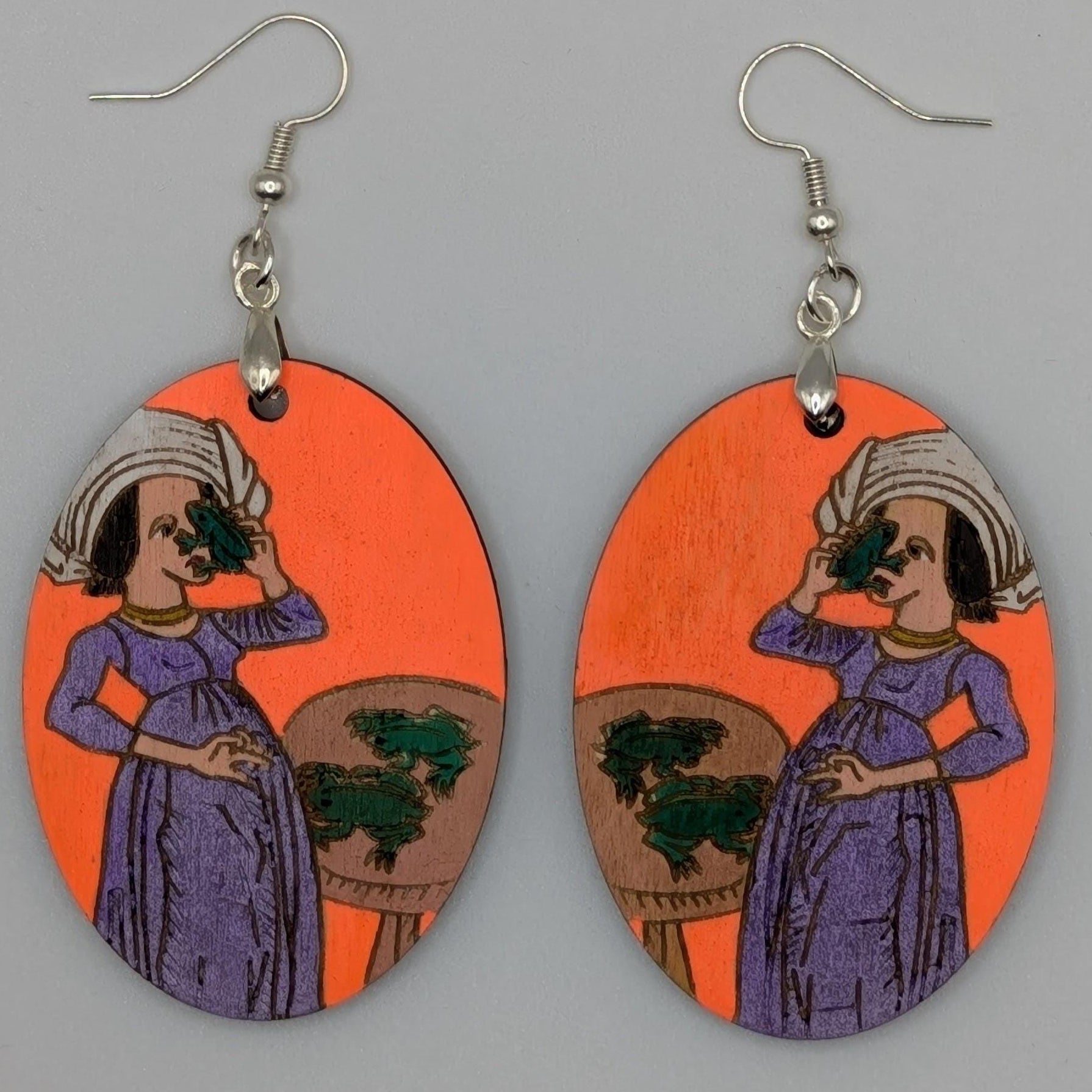 Hand-Painted Historical Pendant Earrings