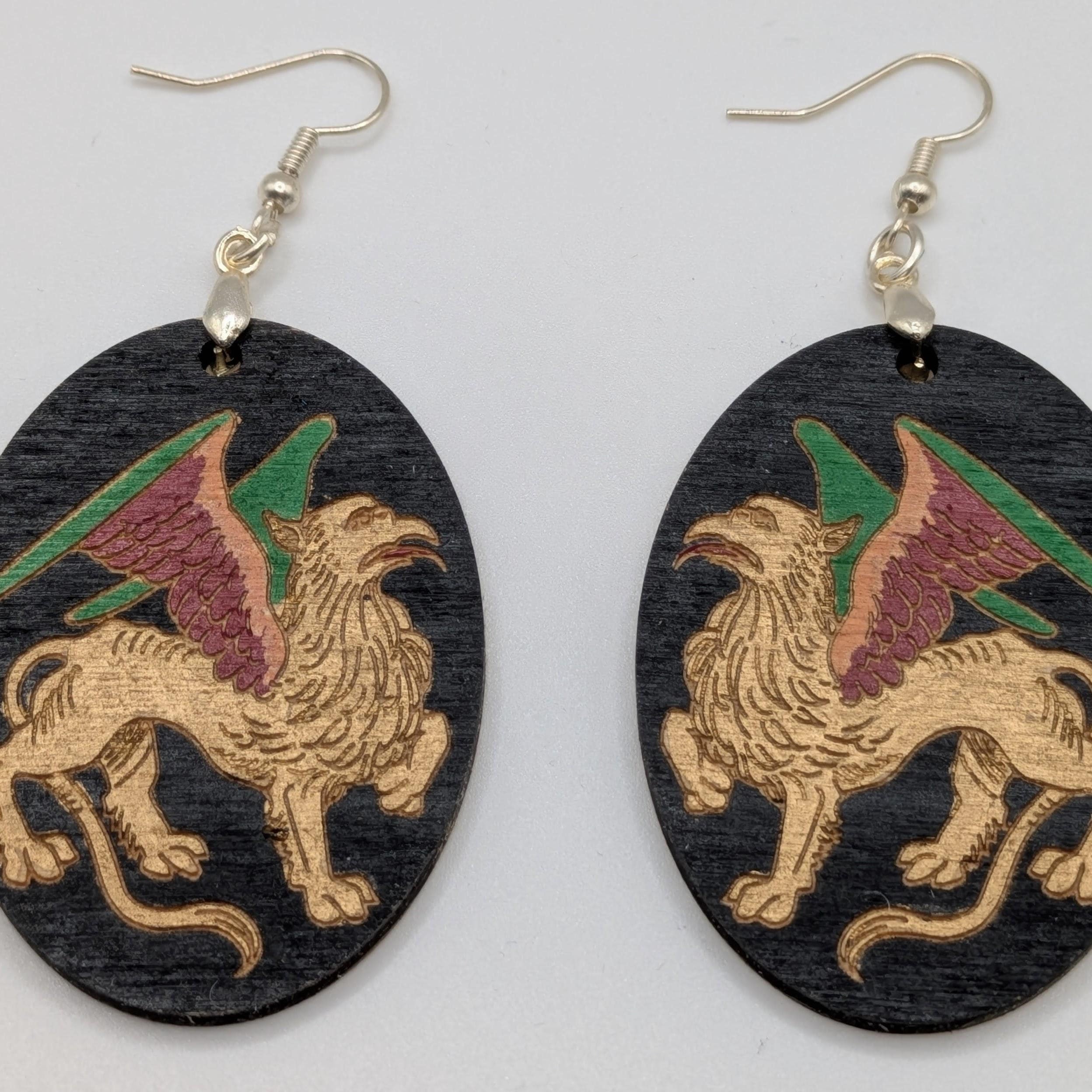Hand-Painted Historical Pendant Earrings