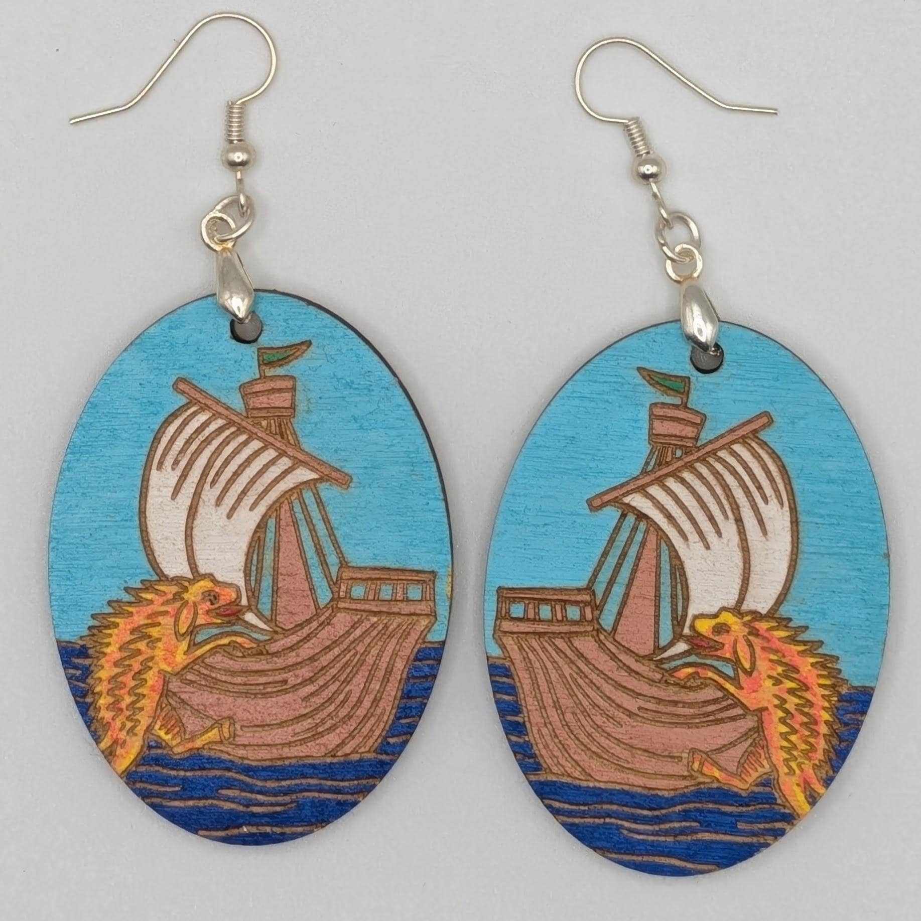 Hand-Painted Historical Pendant Earrings