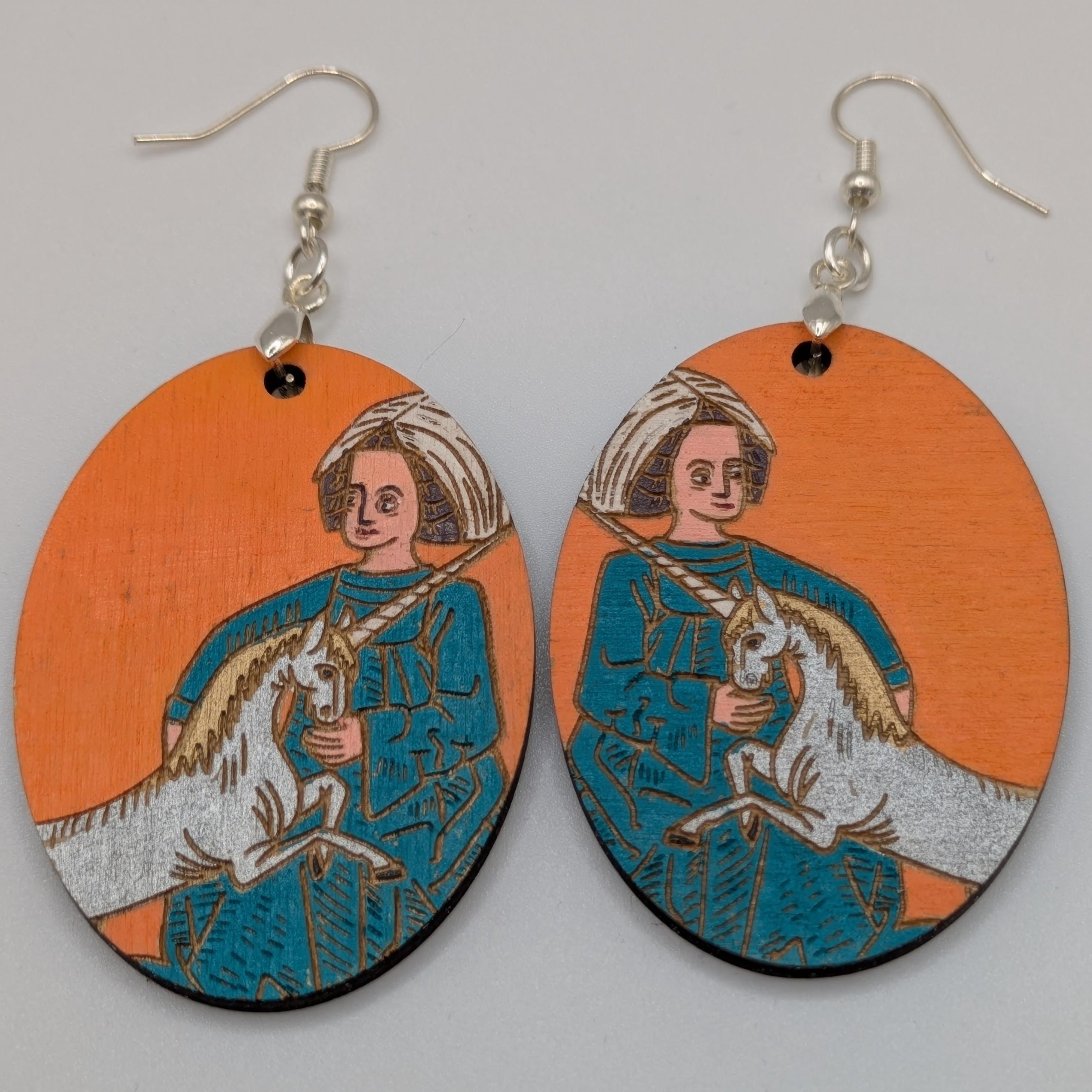 Hand-Painted Historical Pendant Earrings