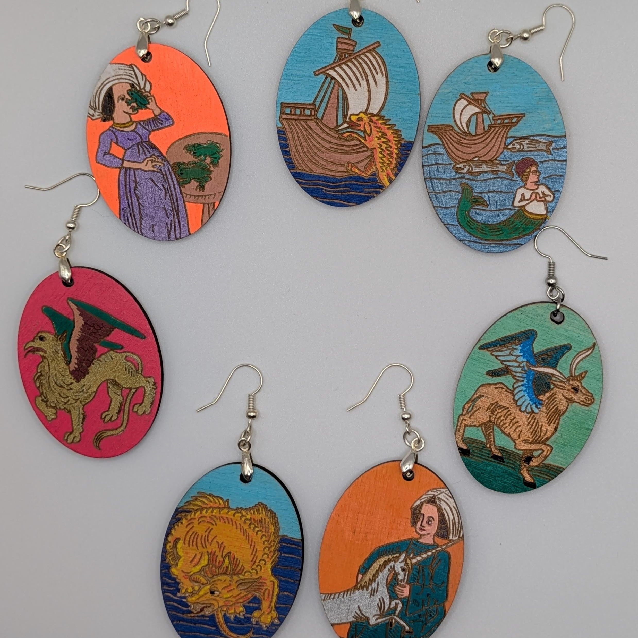 Hand-Painted Historical Pendant Earrings